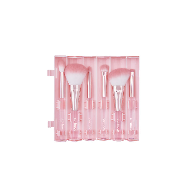 Coringco Pink Roll Makeup Brush Set 6pcs