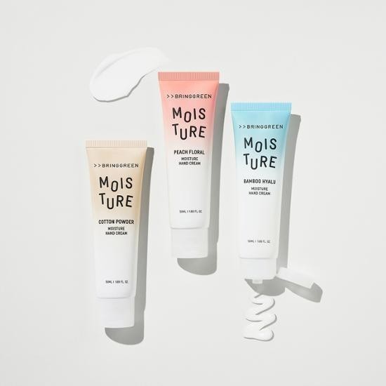 BRING GREEN Moisture Hand Cream 50ml (Peach Floral/Cotton Powder/Bamboo Hyalu)